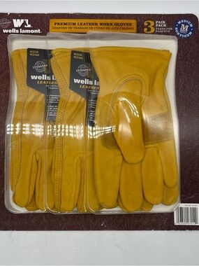Men's Premium Leather Work Gloves - Yellow (3 Pair Pack)